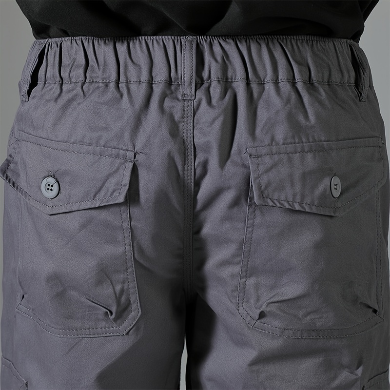mens 3 4 length solid color non stretch cotton cargo shorts for summer outdoor wear details 21