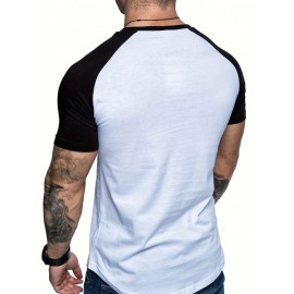 Chic Printed T-shirt, Men's Casual Street Style Stretch Round Neck Tee Shirt For Summer