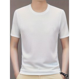 Vibrant Solid Color Waffle Knit Crew Neck T-shirt - Soft, Ultra-Casual, and Exceptionally Comfy Active Top for Men - Perfect for Summer Outdoor Adventures, Sports, and Everyday Wear