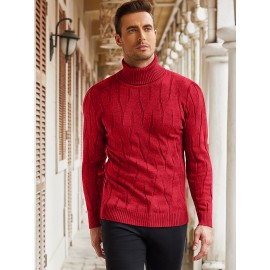 Men's Slim Fit Turtleneck Pullover - Casual Long Sleeve Knit Sweater, Machine Washable
