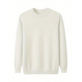 1pc HDW Men'S Casual Viscose Sweater - Crew Neck, Solid Color, Loose Fit, Knit Fabric with Slight Stretch, Regular Style