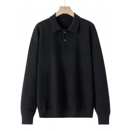 Men'S Casual Solid Color Button-Design Sweater | 100% Polyester Knit Fabric | Medium Stretch | Polo Collar | Loose Fit | Fall/Winter Collection