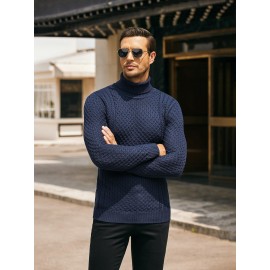 Men's Slim Fit Turtleneck Sweater - Casual Solid Color Knit Pullover for Fall/Winter, Polyester Blend, Best for Christmas