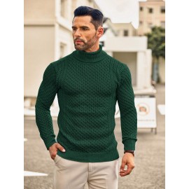 Men's Slim Fit Turtleneck Sweater - Casual Solid Color Knit Pullover for Fall/Winter, Polyester Blend, Best for Christmas
