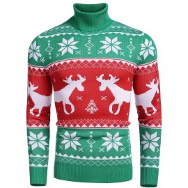 Men's Slim Fit Turtleneck Sweater - Casual Solid Color Knit Pullover for Fall/Winter, Polyester Blend, Best for Christmas