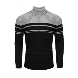Men's Slim Fit Turtleneck Sweater - Casual Solid Color Knit Pullover for Fall/Winter, Polyester Blend, Best for Christmas