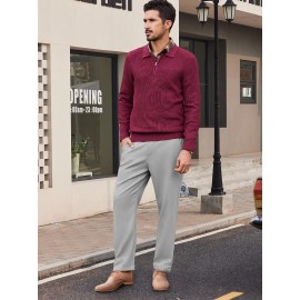 Men'S Casual Chino Pants, Rayon Blend, Non-Stretch, Solid Color, Regular Fit, with Button Detail, for All-Season Woven Flat Front Drawstring Trousers