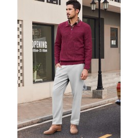 Men'S Casual Chino Pants, Rayon Blend, Non-Stretch, Solid Color, Regular Fit, with Button Detail, for All-Season Woven Flat Front Drawstring Trousers