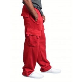 1pc Men'S Casual Cotton Cargo Pants - Solid Color, Mid Waist, Slight Stretch, Regular Fit, Woven Fabric, No Belt, Fall Season, Adult - Drawstring Elastic Waist, Loose Fit Yoga Beach Trouser