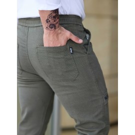 Men's Cotton Blend Label Decor Jogger Pants With Drawstrings, Casual Loose Fit Harem Trousers As Gift