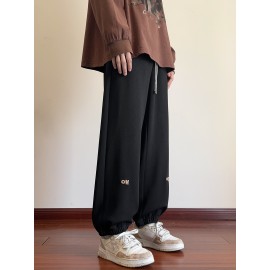 Men's Casual Joggers with Embroidered Design - Comfy Drawstring Sweatpants for Spring & Fall, Versatile Loose Fit