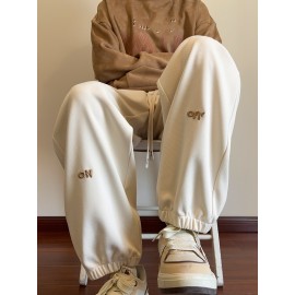 Men's Casual Joggers with Embroidered Design - Comfy Drawstring Sweatpants for Spring & Fall, Versatile Loose Fit