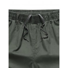 Casual Solid Men's Regular Fit Elastic Waist Cotton Cargo Shorts With Side Pockets For Summer Outdoor Leisure And Work