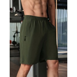 Men's Breathable Quick-Dry Casual Shorts with Zipper Pocket - Perfect for Fitness & Leisure, Machine Washable
