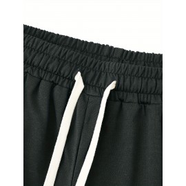 1pc Crane Emblem Casual Shorts, Polyester Knit Fabric with Slight Stretch, Regular Fit with Pockets, Alphabet Pattern - Comfortable Summer Wear