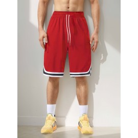 Men's Stripes Decor Sports Shorts With Drawstrings, Elastic Waist Quick-drying Shorts For Summer Daily Outdoor Basketball Sport