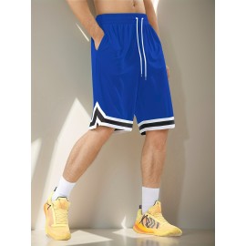 Men's Stripes Decor Sports Shorts With Drawstrings, Elastic Waist Quick-drying Shorts For Summer Daily Outdoor Basketball Sport