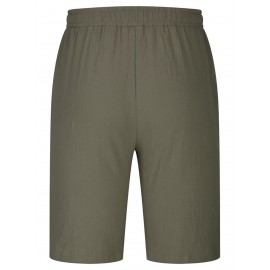 1pc Men'S Casual Linen Blend Shorts - Solid Color, Drawstring Elastic Waist, Breathable Slight Stretch Fabric, Loose Fit Beach Shorts