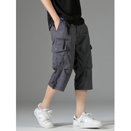 Men's 3/4 Length Solid Color Non Stretch Multi-Pocket Cotton Cargo Shorts For Summer Outdoor Wear