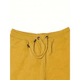 Men'S Casual Halloween-Themed Drawstring Shorts, Cotton Knit Fabric, Solid Color, Regular Fit, Elastic Waistband - Summer Leisure Pants