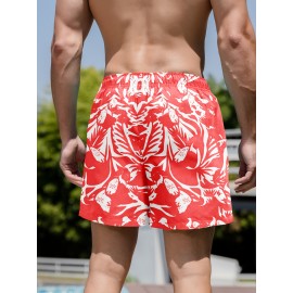 Men's Casual Chic Printed Active Shorts, Drawstring Beach Shorts For Summer Beach Resort