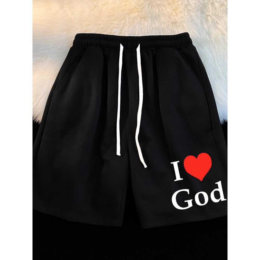 Casual Polyester Knit Fabric Shorts with Pockets, Regular Fit, Slight Stretch, Alphabet Pattern, with 