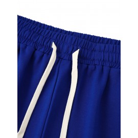 Casual Polyester Knit Fabric Shorts with Pockets, Regular Fit, Slight Stretch, Alphabet Pattern, with 