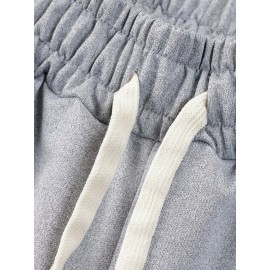 Casual Polyester Knit Fabric Shorts with Pockets, Regular Fit, Slight Stretch, Alphabet Pattern, with 